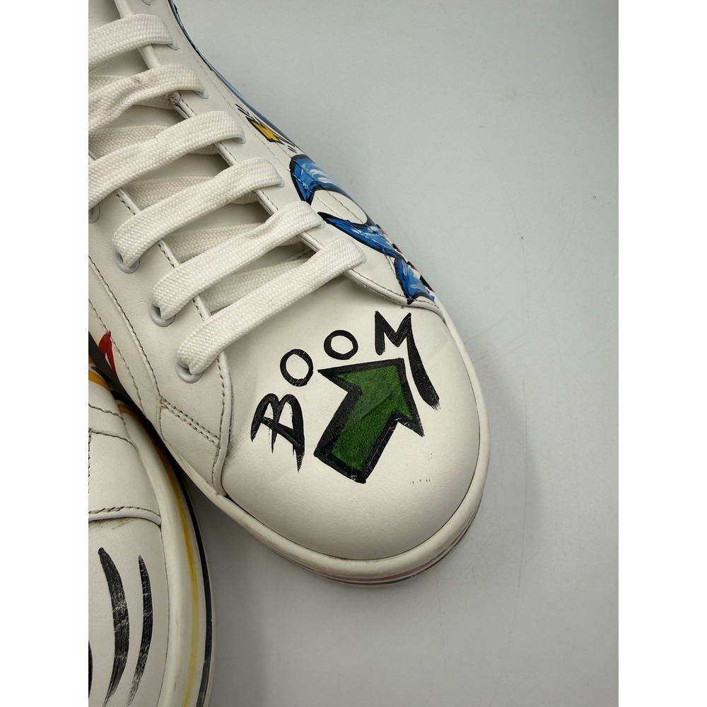 Dolce & Gabbana Portofino Graffiti Sneakers White Leather Men Size 10 US 11 - Picture 8 of 16
